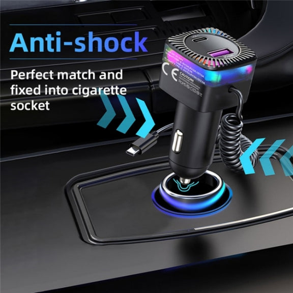 With Spring Type-C Cable USB + Type-C PD 30W Phone Fast Charging Adapter Car Charger