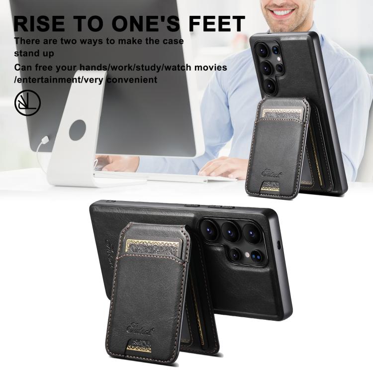 For Samsung Galaxy S25+ 5G Suteni H15  Oil Eax Leather Detachable Wallet Back Phone Case(Khaki)