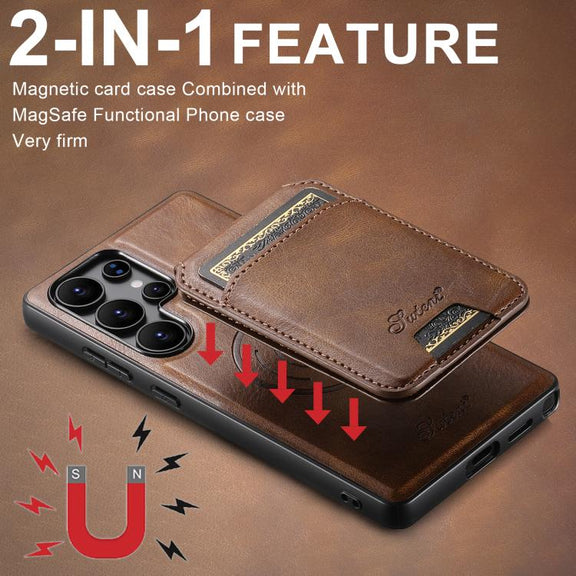 For Samsung Galaxy S25 5G Suteni H15  Oil Eax Leather Detachable Wallet Back Phone Case(Brown)