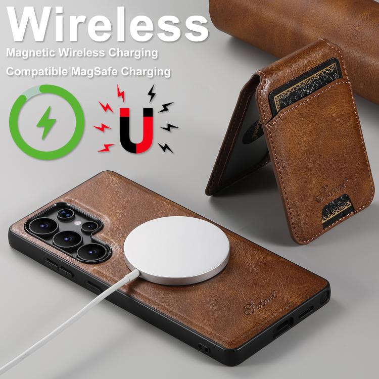For Samsung Galaxy S25 5G Suteni H15  Oil Eax Leather Detachable Wallet Back Phone Case(Brown)