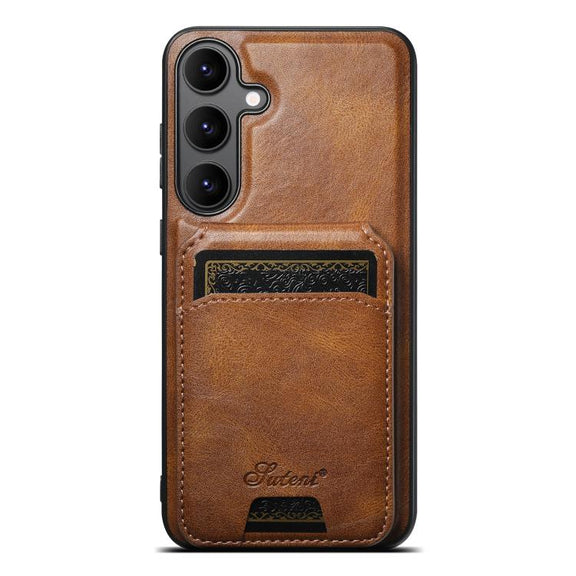 For Samsung Galaxy S25 5G Suteni H15  Oil Eax Leather Detachable Wallet Back Phone Case(Brown)