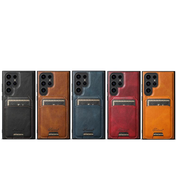 For Samsung Galaxy S25+ 5G Suteni H15  Oil Eax Leather Detachable Wallet Back Phone Case(Khaki)