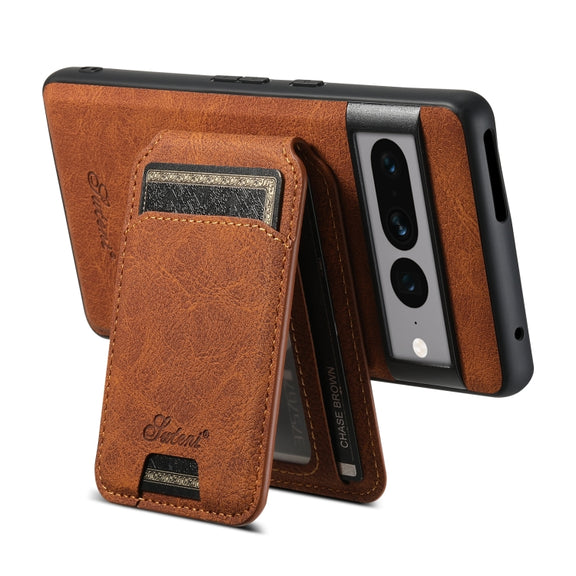 For Google Pixel 7a Suteni H16 Litchi Texture Leather Detachable Wallet Back Phone Case(Khaki)