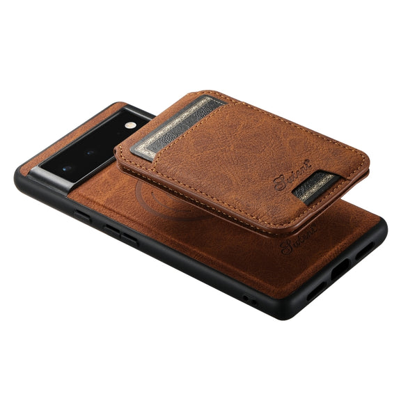 For Google Pixel 6a Suteni H16 Litchi Texture Leather Detachable Wallet Back Phone Case(Khaki)