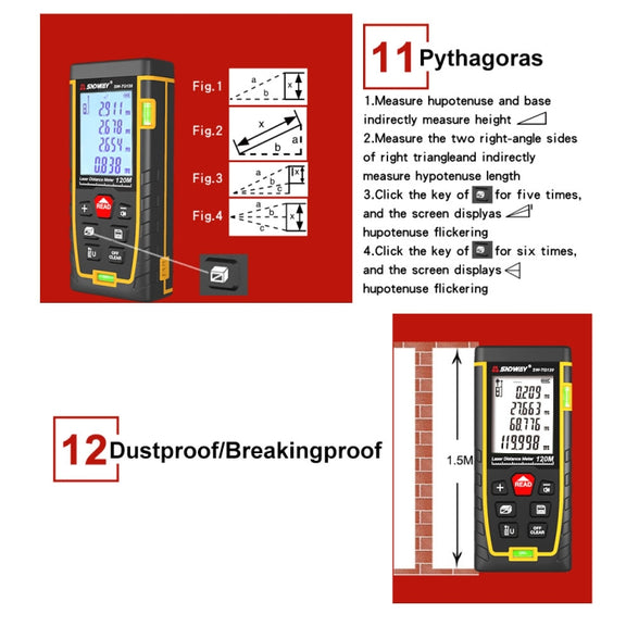 SNDWAY Double Horizontal bubble Rangefinder Laser Distance Meter Range Hand Tool Device SW-TG120