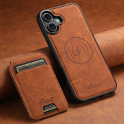 For iPhone 16 Suteni H16 Litchi Texture Leather Detachable Wallet Back Phone Case(Khaki)