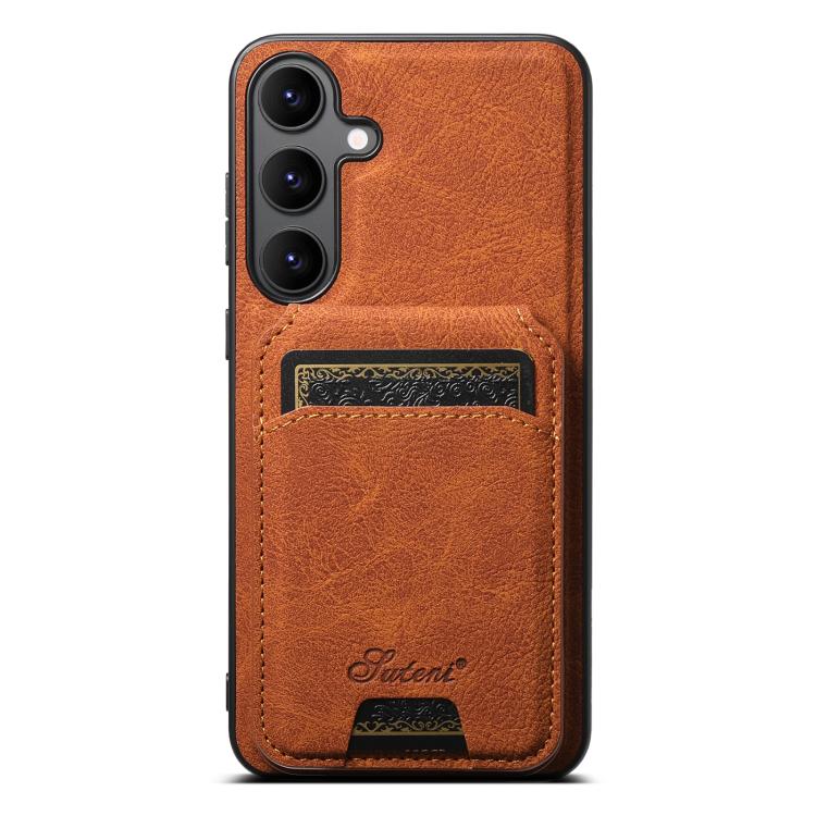 For Samsung Galaxy S25+ 5G Suteni H16 Litchi Texture Leather Detachable Wallet Back Phone Case(Khaki)