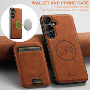 For Samsung Galaxy S25+ 5G Suteni H16 Litchi Texture Leather Detachable Wallet Back Phone Case(Khaki)