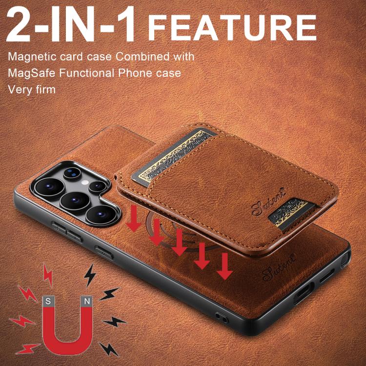 For Samsung Galaxy S25+ 5G Suteni H16 Litchi Texture Leather Detachable Wallet Back Phone Case(Khaki)