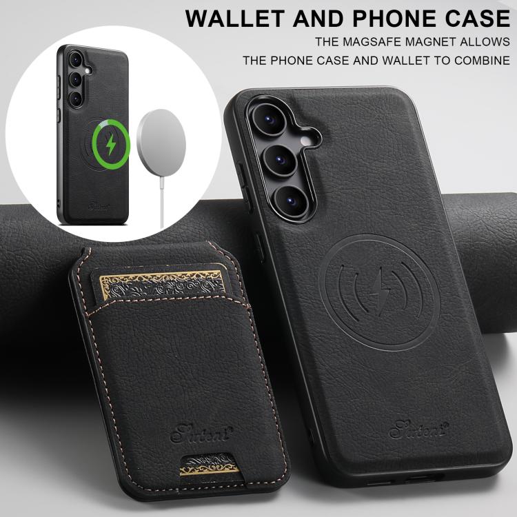 For Samsung Galaxy S25 5G Suteni H16 Litchi Texture Leather Detachable Wallet Back Phone Case(Black)
