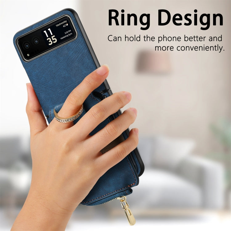 For Motorola Razr 40 Retro Skin-feel Ring Multi-card Wallet Phone Case(Blue)