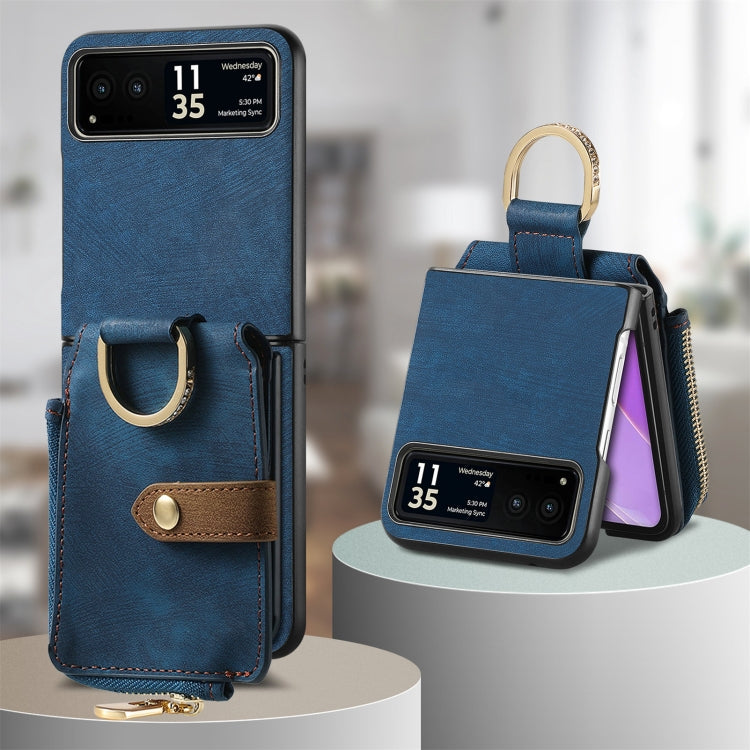 For Motorola Razr 40 Retro Skin-feel Ring Multi-card Wallet Phone Case(Blue)