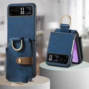 For Motorola Razr 40 Retro Skin-feel Ring Multi-card Wallet Phone Case(Blue)