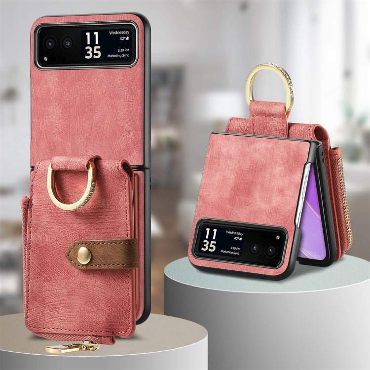 For Motorola Razr 40 Retro Skin-feel Ring Multi-card Wallet Phone Case(Pink)