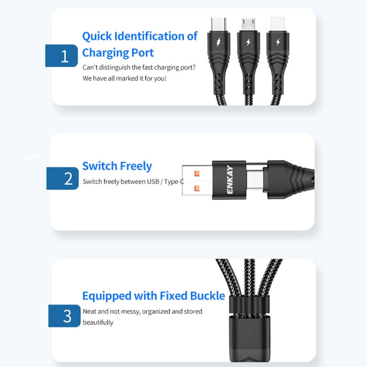 ENKAY 6-in-1 5A USB / Type-C to Type-C / 8 Pin / Micro USB Multifunction Fast Charging Cable, Cable Length:1m(Black)