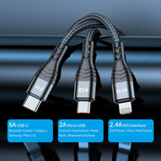 ENKAY 3-in-1 6A USB to Type-C / 8 Pin / Micro USB Multifunction Fast Charging Cable, Cable Length:1m(Black)