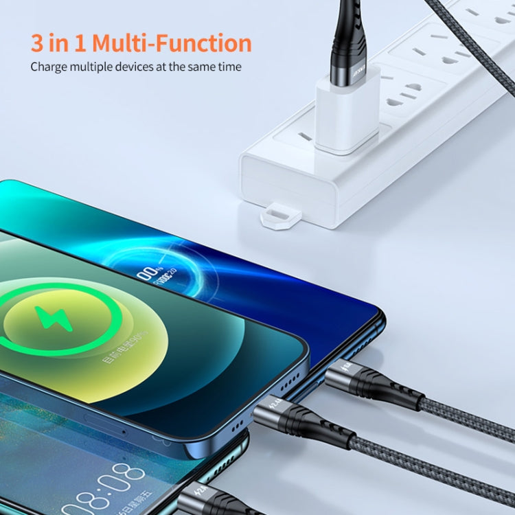 ENKAY 3-in-1 6A USB to Type-C / 8 Pin / Micro USB Multifunction Fast Charging Cable, Cable Length:1m(Black)