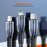 ENKAY 4-in-1 6A USB-A to Type-C / 8 Pin / Micro USB Multifunction Fast Charging Cable, Cable Length:1m(Grey)
