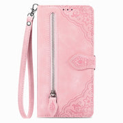 For Blackview A200 Pro Embossed Flower Zipper Leather Phone Case(Pink)