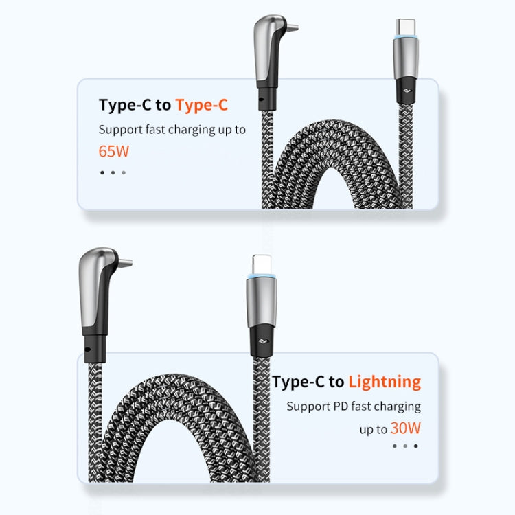 ENKAY PD30W Elbow Type-C to 8 Pin Fast Charging Data Braid Cable with Indicator Light, Length:1.2m
