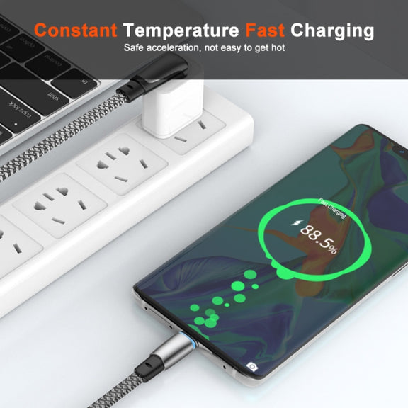 ENKAY PD65W Elbow Type-C to Type-C Fast Charging Data Braid Cable with Indicator Light, Length:2m