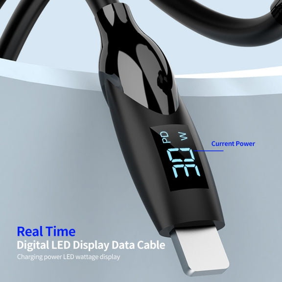 ENKAY PD30W Type-C to 8 Pin Fast Charging Data Silicone Cable with LED Display, Length:2m(Black)