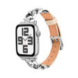 For Apple Watch SE 2023 40mm Rhinestone Denim Chain Leather Watch Band(Apricot) - Watch Bands by PMC TechLife | Online Shopping South Africa | PMC TechLife | Buy Now Pay Later Mobicred