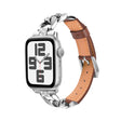 For Apple Watch Ultra 49mm Rhinestone Denim Chain Leather Watch Band(Brown) - Watch Bands by PMC TechLife | Online Shopping South Africa | PMC TechLife | Buy Now Pay Later Mobicred