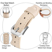 For Apple Watch SE 2022 44mm Rhinestone Denim Chain Leather Watch Band(Apricot)