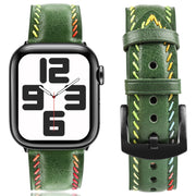For Apple Watch Ultra 2 49mm Colorful Sewing Thread Leather Watch Band(Green)