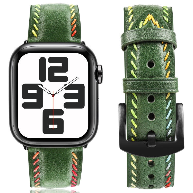 For Apple Watch Ultra 2 49mm Colorful Sewing Thread Leather Watch Band(Green)
