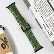 For Apple Watch Ultra 2 49mm Colorful Sewing Thread Leather Watch Band(Green)