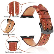For Apple Watch Ultra 2 49mm Colorful Sewing Thread Leather Watch Band(Brown)
