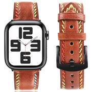 For Apple Watch Ultra 2 49mm Colorful Sewing Thread Leather Watch Band(Brown)