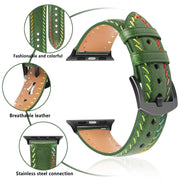 For Apple Watch Ultra 49mm Colorful Sewing Thread Leather Watch Band(Green)