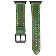 For Apple Watch Ultra 49mm Colorful Sewing Thread Leather Watch Band(Green)