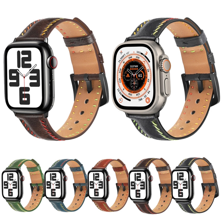 For Apple Watch Series 3 42mm Colorful Sewing Thread Leather Watch Band(Green)