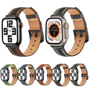 For Apple Watch Ultra 49mm Colorful Sewing Thread Leather Watch Band(Green)
