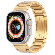 For  Apple Watch Ultra 49mm Stainless Steel H-Shaped Fold Buckle Watch Band(Gold)