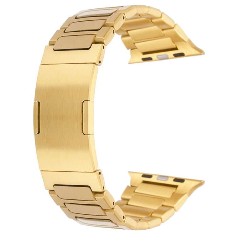 For Apple Watch Series 8 45mm Stainless Steel H-Shaped Fold Buckle Watch Band(Gold)