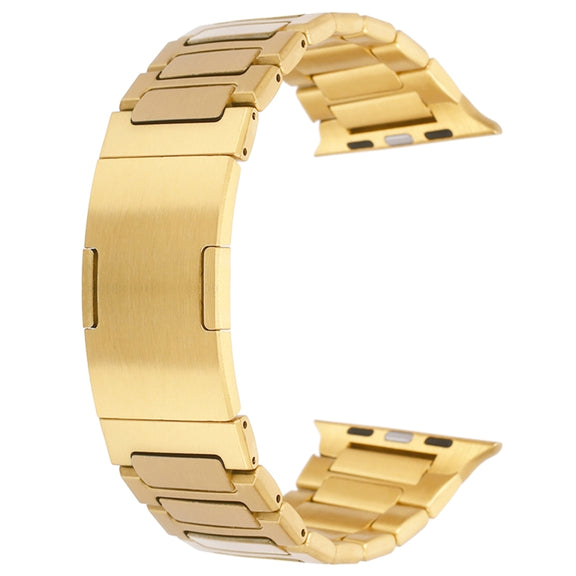 For Apple Watch Series 8 45mm Stainless Steel H-Shaped Fold Buckle Watch Band(Gold)