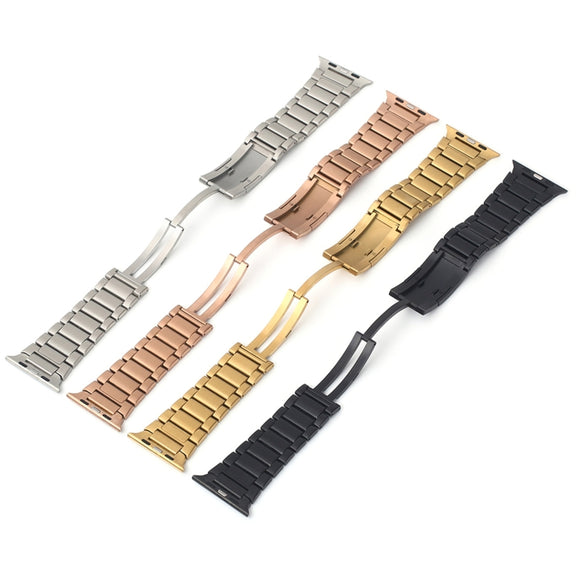 For Apple Watch Series 8 45mm Stainless Steel H-Shaped Fold Buckle Watch Band(Gold)