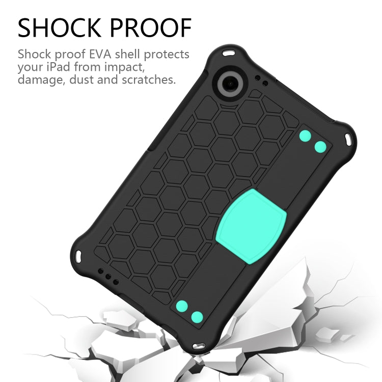 For Samsung Galaxy Tab A9 8.7 X110/X115 Honeycomb EVA Hybrid PC Tablet Case with Strap(Black+Aqua)