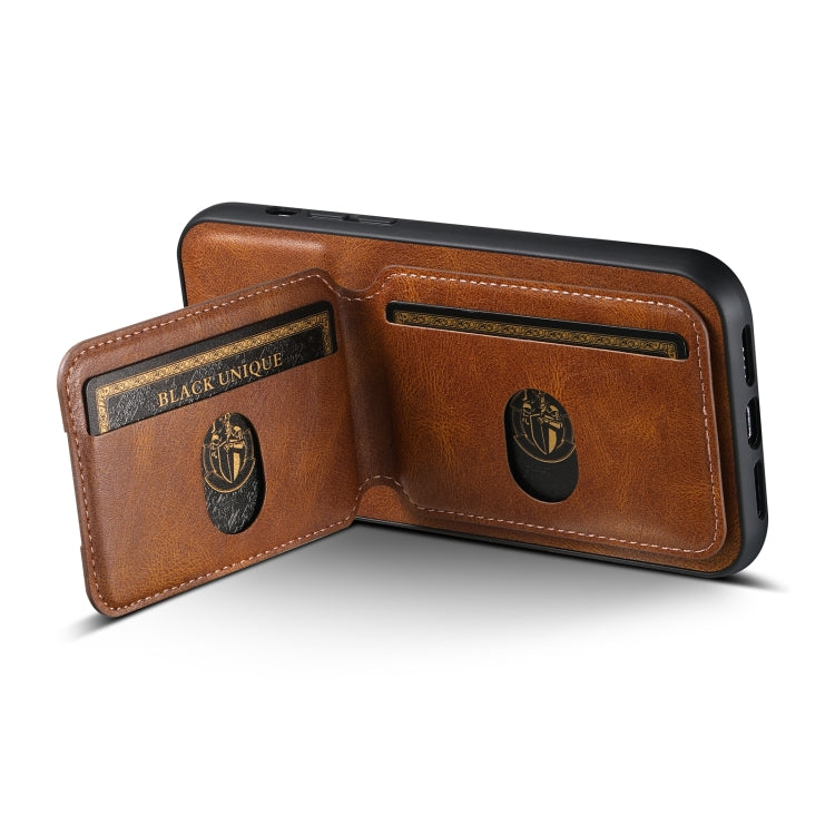 For iPhone 15 Suteni H02 Leather Wallet Stand Back Phone Case(Brown)