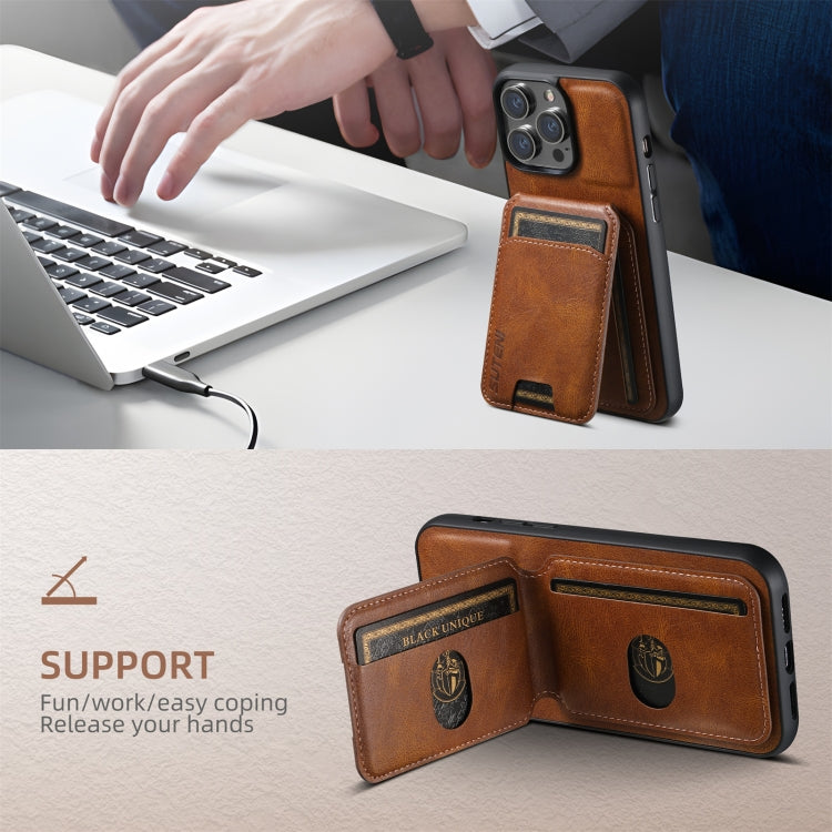 For iPhone 16 Suteni H02 Leather Wallet Stand Back Phone Case(Brown)