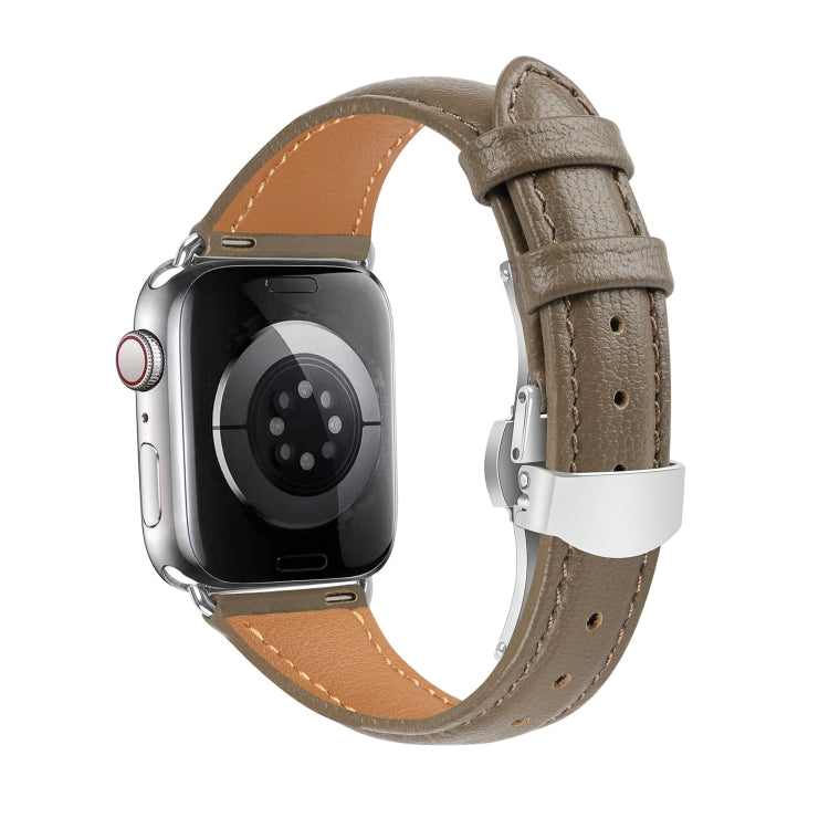 For Apple Watch SE 2023 40mm Plain Leather Butterfly Buckle Watch Band(Gray+Silver)