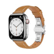 For Apple Watch SE 2023 40mm Plain Leather Butterfly Buckle Watch Band(Brown+Silver) - free shipping - PMC TechLife - Order now!