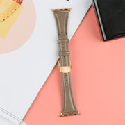For Apple Watch SE 2023 40mm Plain Leather Butterfly Buckle Watch Band(Gray+Rose Gold)