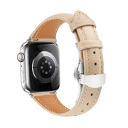 For Apple Watch Ultra 2 49mm Plain Leather Butterfly Buckle Watch Band(Apricot+Silver)