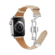 For Apple Watch Ultra 2 49mm Plain Leather Butterfly Buckle Watch Band(Apricot+Silver)
